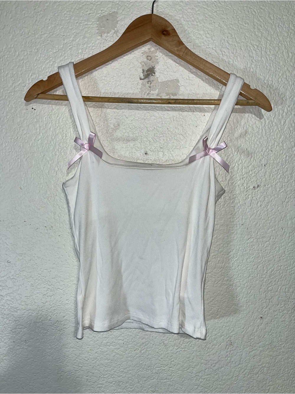 Edikted White Ribbed Camisole with Pink Bow Straps